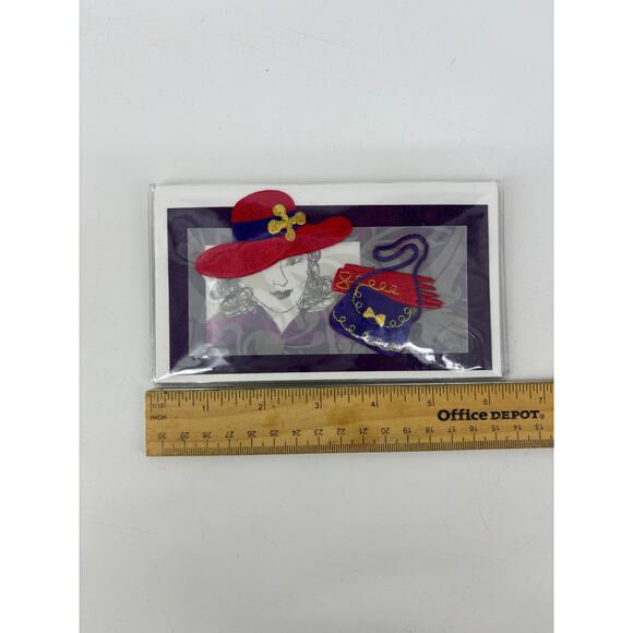 Lady Madame Red Hat Gloves Purple Purse Checkbook Wallet Handmade - Picture 3 of 7